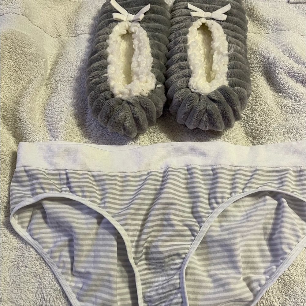 Gray Sonoma Slippers and Striped gray/white Underwear. Size 16-18 .  NWOT!